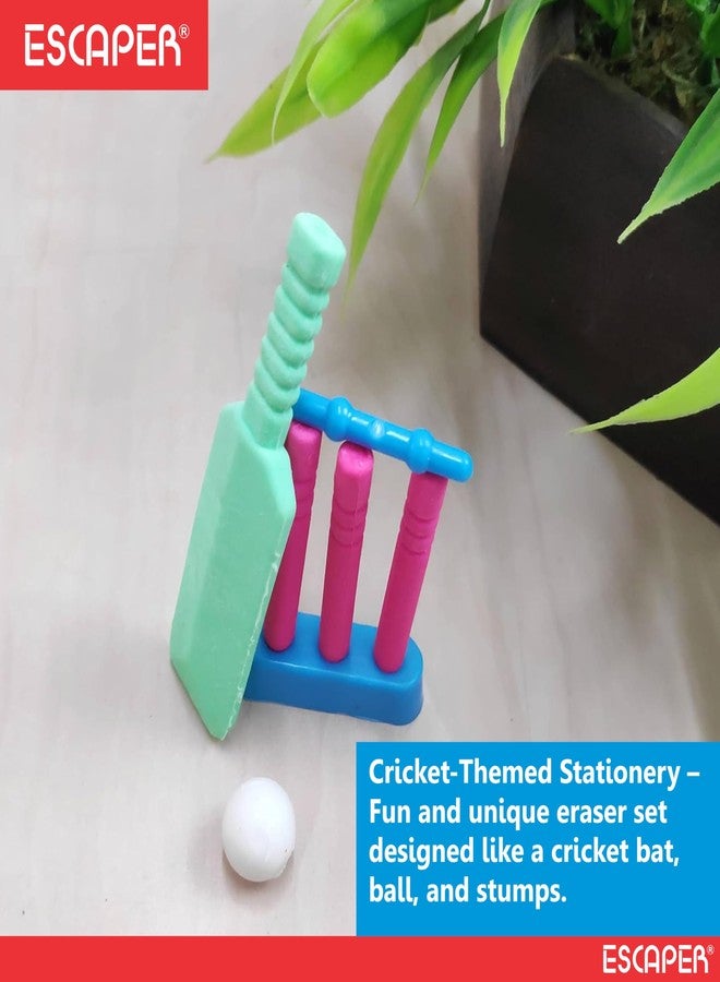 ESCAPER مجموعة ممحاة الكريكيت للأطفال من إسكيبر، ألوان متنوعة، ممحاة مطاطية غير سامة مع مضرب وكرة وويكيت وحامل، أدوات مدرسية ممتعة، هدية تذكارية لأعياد الميلاد - Image 4